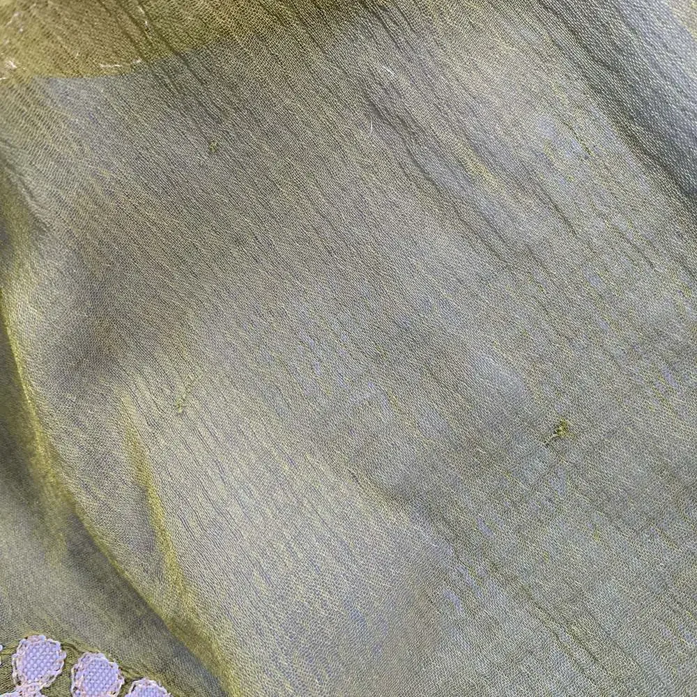 Vintage Olive Green Embroidered Floral Scarf